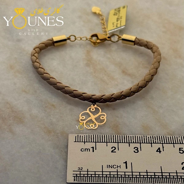 دستبند چرم چهارپر طلا